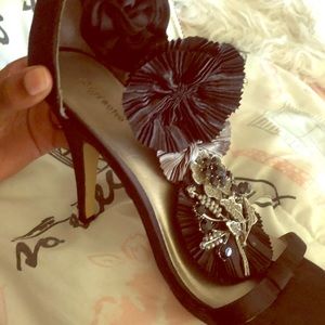 Black flowerama heels